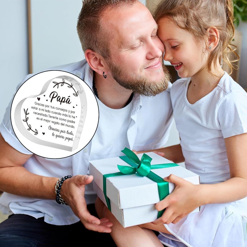 Yopyame Spanish Dad Birthday Gifts - Regalos para Papá Heart Acrylic Plaque for Office Desk Decor Keepsake Paperweights Gifts for Dad in Spanish Christmas Father's Day Gifts for Dad from Daughter Son - Image 5